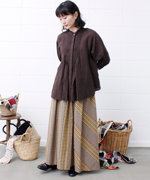 Savon アトリエドサボン のファッション シャツ ブラウス 麻 ピンタックウィングカラー7分袖 Bl シャツ ブラウス L Atelier Du