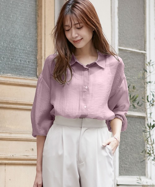 KOBE LETTUCE（コウベレタス）の「ビッグシルエットシアーシャツ（シャツ/ブラウス・レディース・ブラック/ミント/ラベンダー/オフホワイト/ライトベージュ/グリーン系その他/ブラック系その他/グレイッシュベージュ/ピンク/ホワイト/キャメル/ブルー/ホワイト系その他/パープル系その他・FREE）」の12枚目の写真