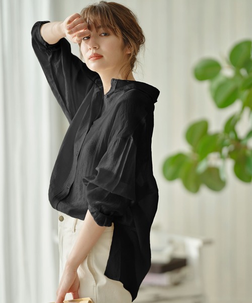 KOBE LETTUCE（コウベレタス）の「ビッグシルエットシアーシャツ（シャツ/ブラウス・レディース・ブラック/ミント/ラベンダー/オフホワイト/ライトベージュ/グリーン系その他/ブラック系その他/グレイッシュベージュ/ピンク/ホワイト/キャメル/ブルー/ホワイト系その他/パープル系その他・FREE）」の6枚目の写真