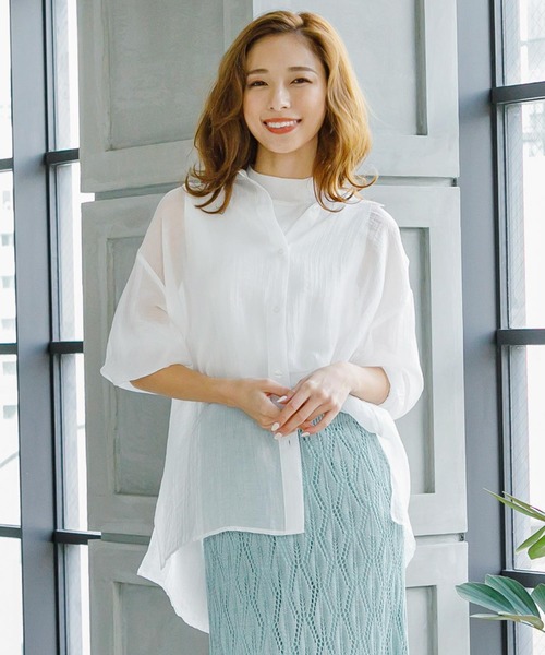 KOBE LETTUCE（コウベレタス）の「ビッグシルエットシアーシャツ（シャツ/ブラウス・レディース・ブラック/ミント/ラベンダー/オフホワイト/ライトベージュ/グリーン系その他/ブラック系その他/グレイッシュベージュ/ピンク/ホワイト/キャメル/ブルー/ホワイト系その他/パープル系その他・FREE）」の3枚目の写真