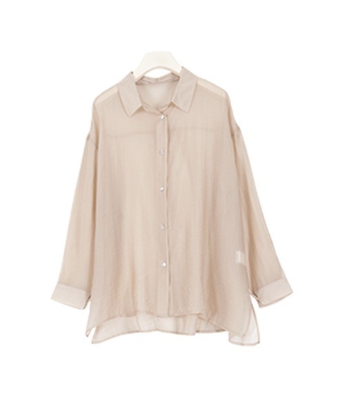 KOBE LETTUCE（コウベレタス）の「ビッグシルエットシアーシャツ（シャツ/ブラウス・レディース・ブラック/ミント/ラベンダー/オフホワイト/ライトベージュ/グリーン系その他/ブラック系その他/グレイッシュベージュ/ピンク/ホワイト/キャメル/ブルー/ホワイト系その他/パープル系その他・FREE）」の7枚目の写真