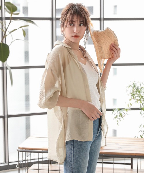 KOBE LETTUCE（コウベレタス）の「ビッグシルエットシアーシャツ（シャツ/ブラウス・レディース・ブラック/ミント/ラベンダー/オフホワイト/ライトベージュ/グリーン系その他/ブラック系その他/グレイッシュベージュ/ピンク/ホワイト/キャメル/ブルー/ホワイト系その他/パープル系その他・FREE）」の8枚目の写真