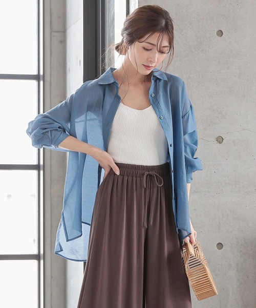 KOBE LETTUCE（コウベレタス）の「ビッグシルエットシアーシャツ（シャツ/ブラウス・レディース・ブラック/ミント/ラベンダー/オフホワイト/ライトベージュ/グリーン系その他/ブラック系その他/グレイッシュベージュ/ピンク/ホワイト/キャメル/ブルー/ホワイト系その他/パープル系その他・FREE）」の11枚目の写真