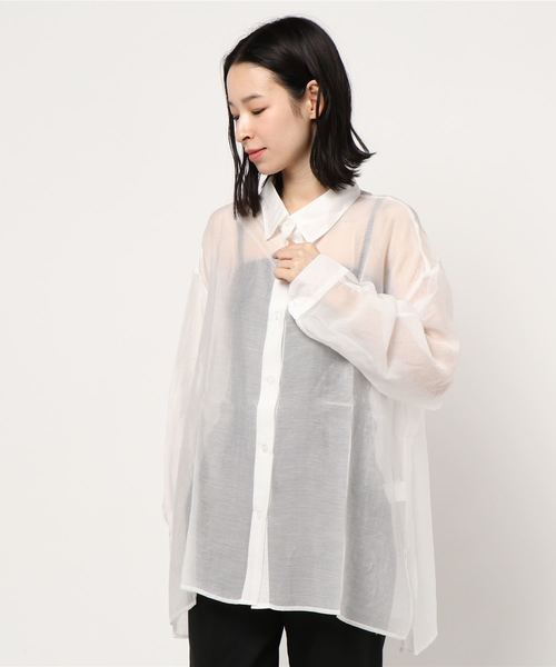 KOBE LETTUCE（コウベレタス）の「ビッグシルエットシアーシャツ（シャツ/ブラウス・レディース・ブラック/ミント/ラベンダー/オフホワイト/ライトベージュ/グリーン系その他/ブラック系その他/グレイッシュベージュ/ピンク/ホワイト/キャメル/ブルー/ホワイト系その他/パープル系その他・FREE）」の17枚目の写真