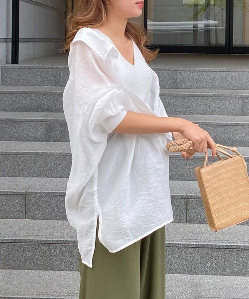 KOBE LETTUCE（コウベレタス）の「ビッグシルエットシアーシャツ（シャツ/ブラウス・レディース・ブラック/ミント/ラベンダー/オフホワイト/ライトベージュ/グリーン系その他/ブラック系その他/グレイッシュベージュ/ピンク/ホワイト/キャメル/ブルー/ホワイト系その他/パープル系その他・FREE）」の20枚目の写真