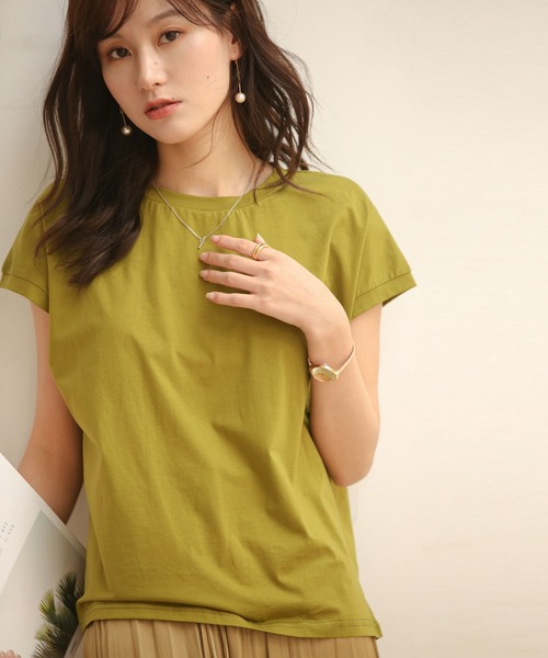 SAISON DE PAPILLON(セゾンドパピヨン)の「【綿100%】フレンチスリーブクルーネックゆるTシャツ(Tシャツ/カットソー・レディース・ブラック/ホワイト/グリーン/ブルー・S/XL/L/M)」の4枚目の写真
