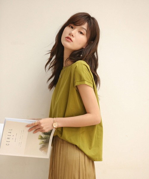 SAISON DE PAPILLON(セゾンドパピヨン)の「【綿100%】フレンチスリーブクルーネックゆるTシャツ(Tシャツ/カットソー・レディース・ブラック/ホワイト/グリーン/ブルー・S/XL/L/M)」の21枚目の写真