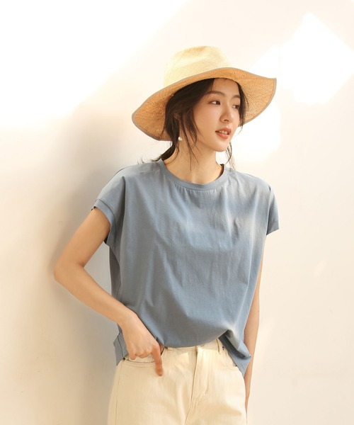 SAISON DE PAPILLON(セゾンドパピヨン)の「【綿100%】フレンチスリーブクルーネックゆるTシャツ(Tシャツ/カットソー・レディース・ブラック/ホワイト/グリーン/ブルー・S/XL/L/M)」の17枚目の写真