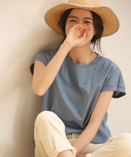 SAISON DE PAPILLON(セゾンドパピヨン)の「【綿100%】フレンチスリーブクルーネックゆるTシャツ(Tシャツ/カットソー・レディース・ブラック/ホワイト/グリーン/ブルー・S/XL/L/M)」の15枚目の写真