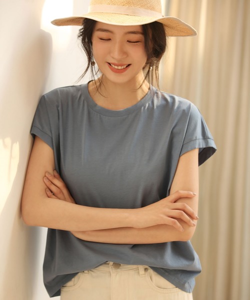 SAISON DE PAPILLON(セゾンドパピヨン)の「【綿100%】フレンチスリーブクルーネックゆるTシャツ(Tシャツ/カットソー・レディース・ブラック/ホワイト/グリーン/ブルー・S/XL/L/M)」の13枚目の写真