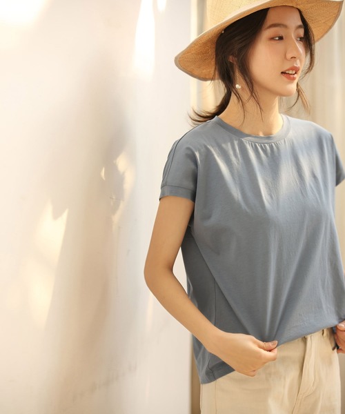 SAISON DE PAPILLON(セゾンドパピヨン)の「【綿100%】フレンチスリーブクルーネックゆるTシャツ(Tシャツ/カットソー・レディース・ブラック/ホワイト/グリーン/ブルー・S/XL/L/M)」の12枚目の写真