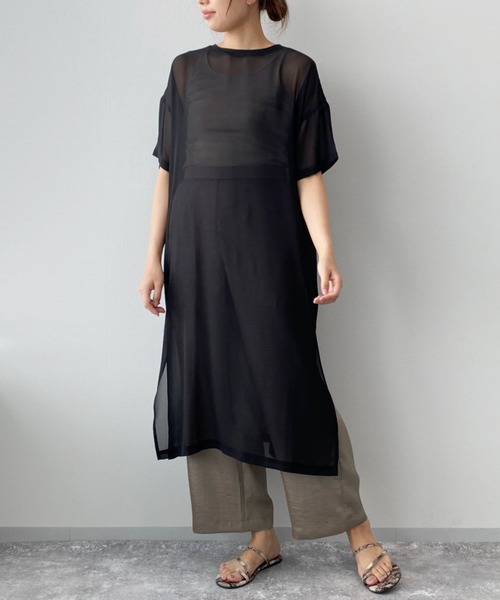 LAKOLE（ラコレ）の「シアージョーゼットワンピース / LAKOLE（ワンピース・レディース・ブラック/ベージュ/オリーブ・SMALL/MEDIUM）」の4枚目の写真