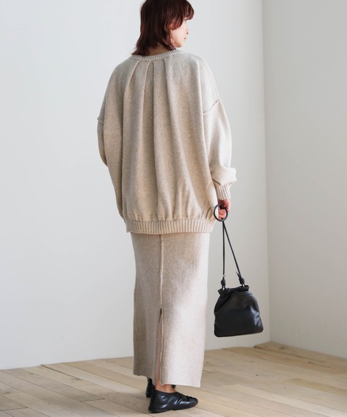 select MOCA（セレクトモカ）の「バックギャザーニットセットアップ（セットアップ・レディース・オリーブ/ライトブラウン/ライトベージュ・FREE）」の3枚目の写真