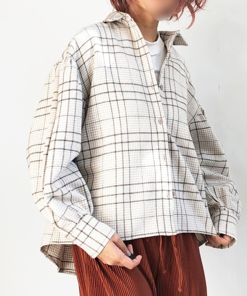 Mysa&Liina(ミーサリーナ)の「ボリューム袖チェックシャツ(シャツ/ブラウス・レディース・ブラウン/ベージュ・M)」の12枚目の写真