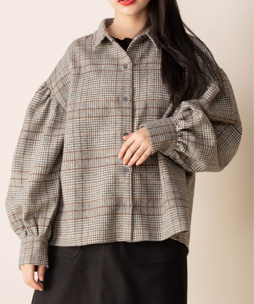 Mysa&Liina(ミーサリーナ)の「ボリューム袖チェックシャツ(シャツ/ブラウス・レディース・ブラウン/ベージュ・M)」の7枚目の写真