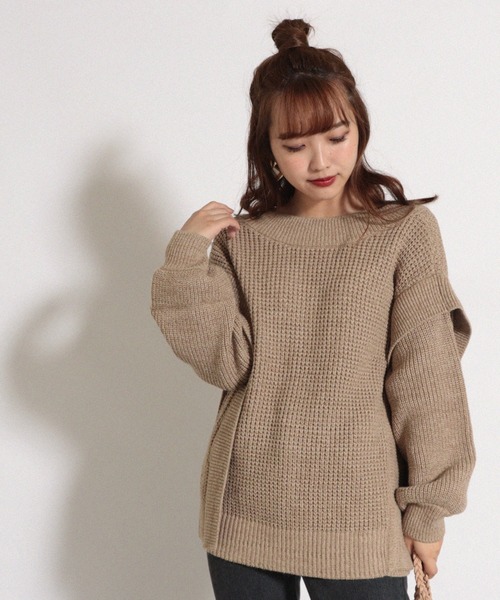 Cheek(チーク)の「5Gワッフル編み前後2wayニット(ニット/セーター・レディース・チャコールグレー/アイボリー/モカ・MEDIUM)」の12枚目の写真