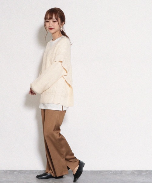 Cheek(チーク)の「5Gワッフル編み前後2wayニット(ニット/セーター・レディース・チャコールグレー/アイボリー/モカ・MEDIUM)」の4枚目の写真
