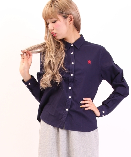 GIORDANO（ジョルダーノ）の「[GIORDANO]コットンオックスフォードライオン刺繍長袖シャツ（シャツ/ブラウス・レディース・ホワイト/カーキ/ネイビー/イエロー/レッド/グレー・SMALL/LARGE/MEDIUM）」の4枚目の写真