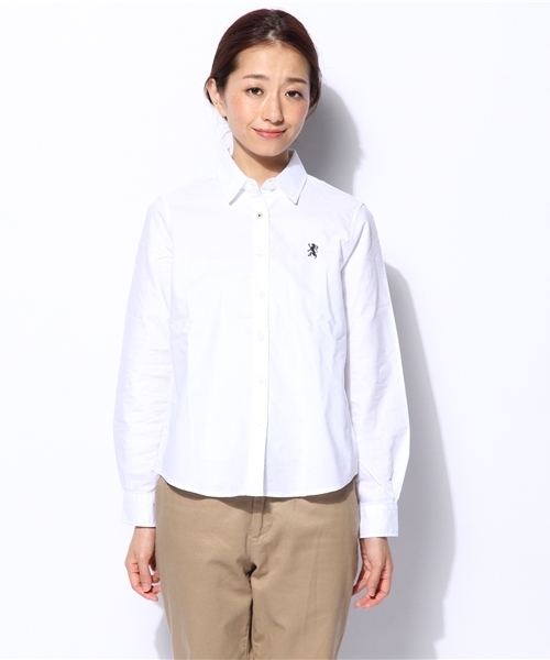 GIORDANO（ジョルダーノ）の「[GIORDANO]コットンオックスフォードライオン刺繍長袖シャツ（シャツ/ブラウス・レディース・ホワイト/カーキ/ネイビー/イエロー/レッド/グレー・SMALL/LARGE/MEDIUM）」の10枚目の写真