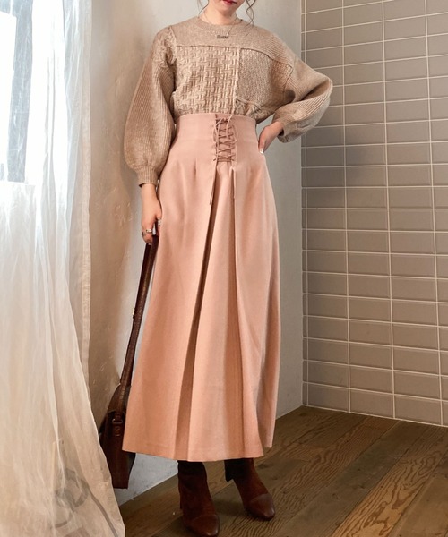 archives（アルシーヴ）の「フロントレースアップスカート（スカート・レディース・ブルー/アイボリー/ピンクベージュ・MEDIUM）」の7枚目の写真