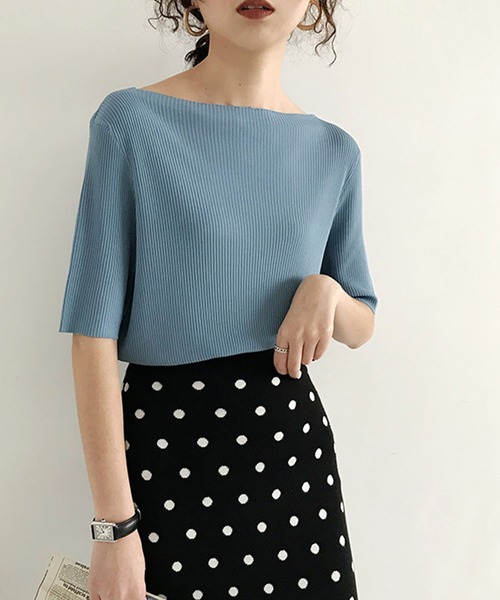 JUNOAH(ジュノア)の「サマーリブニット5分袖トップス(Tシャツ/カットソー・レディース・ホワイト/ブラック/ピンク/イエロー/ブルー/グリーン/ホワイト系その他/ブラック系その他/グリーン系その他/イエロー系その他/ピンク系その他/ブルー系その他/ブラック系その他2/ホワイト系その他2/グリーン系その他2/イエロー系その他2/ピンク系その他2/ブルー系その他2・FREE)」の11枚目の写真