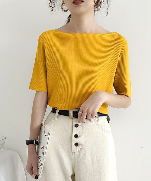 JUNOAH(ジュノア)の「サマーリブニット5分袖トップス(Tシャツ/カットソー・レディース・ホワイト/ブラック/ピンク/イエロー/ブルー/グリーン/ホワイト系その他/ブラック系その他/グリーン系その他/イエロー系その他/ピンク系その他/ブルー系その他/ブラック系その他2/ホワイト系その他2/グリーン系その他2/イエロー系その他2/ピンク系その他2/ブルー系その他2・FREE)」の14枚目の写真