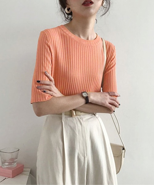 JUNOAH(ジュノア)の「サマーリブニット5分袖トップス(Tシャツ/カットソー・レディース・ホワイト/ブラック/ピンク/イエロー/ブルー/グリーン/ホワイト系その他/ブラック系その他/グリーン系その他/イエロー系その他/ピンク系その他/ブルー系その他/ブラック系その他2/ホワイト系その他2/グリーン系その他2/イエロー系その他2/ピンク系その他2/ブルー系その他2・FREE)」の16枚目の写真