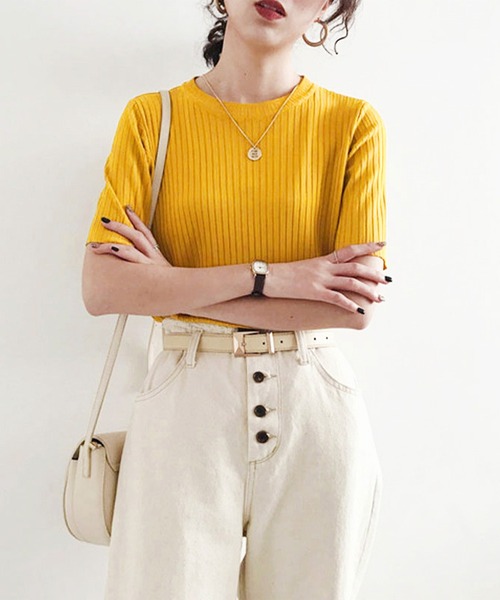 JUNOAH(ジュノア)の「サマーリブニット5分袖トップス(Tシャツ/カットソー・レディース・ホワイト/ブラック/ピンク/イエロー/ブルー/グリーン/ホワイト系その他/ブラック系その他/グリーン系その他/イエロー系その他/ピンク系その他/ブルー系その他/ブラック系その他2/ホワイト系その他2/グリーン系その他2/イエロー系その他2/ピンク系その他2/ブルー系その他2・FREE)」の13枚目の写真