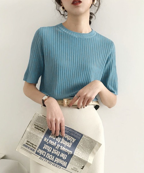 JUNOAH(ジュノア)の「サマーリブニット5分袖トップス(Tシャツ/カットソー・レディース・ホワイト/ブラック/ピンク/イエロー/ブルー/グリーン/ホワイト系その他/ブラック系その他/グリーン系その他/イエロー系その他/ピンク系その他/ブルー系その他/ブラック系その他2/ホワイト系その他2/グリーン系その他2/イエロー系その他2/ピンク系その他2/ブルー系その他2・FREE)」の10枚目の写真