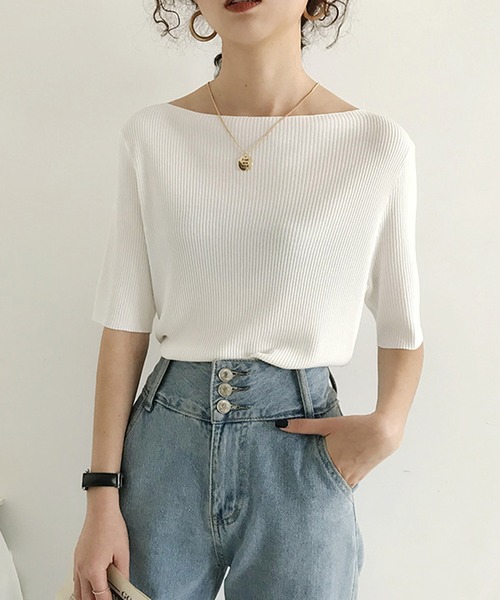 JUNOAH(ジュノア)の「サマーリブニット5分袖トップス(Tシャツ/カットソー・レディース・ホワイト/ブラック/ピンク/イエロー/ブルー/グリーン/ホワイト系その他/ブラック系その他/グリーン系その他/イエロー系その他/ピンク系その他/ブルー系その他/ブラック系その他2/ホワイト系その他2/グリーン系その他2/イエロー系その他2/ピンク系その他2/ブルー系その他2・FREE)」の19枚目の写真