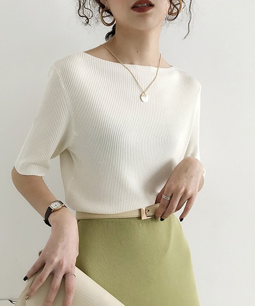 JUNOAH(ジュノア)の「サマーリブニット5分袖トップス(Tシャツ/カットソー・レディース・ホワイト/ブラック/ピンク/イエロー/ブルー/グリーン/ホワイト系その他/ブラック系その他/グリーン系その他/イエロー系その他/ピンク系その他/ブルー系その他/ブラック系その他2/ホワイト系その他2/グリーン系その他2/イエロー系その他2/ピンク系その他2/ブルー系その他2・FREE)」の22枚目の写真