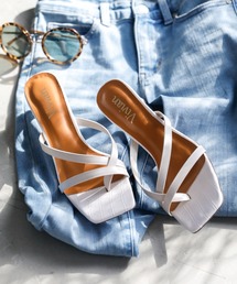 VIVIAN | 【2021年夏新作】スクエアトゥアシメ華奢ストラップトングサンダル【ナローストラップサンダル】(サンダル)