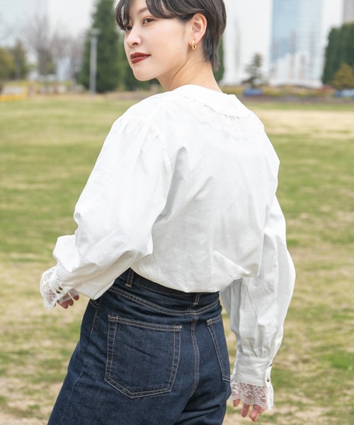 kutir（クティール）の「レース襟ピンタックブラウス（シャツ/ブラウス・レディース・ホワイト/チャコールグレー・FREE）」の12枚目の写真