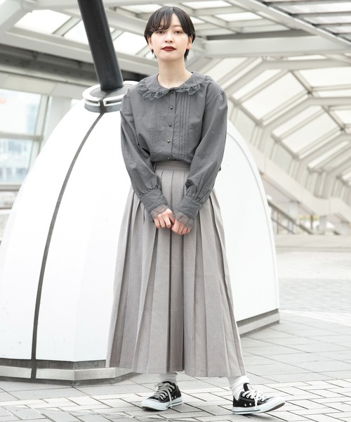 kutir（クティール）の「レース襟ピンタックブラウス（シャツ/ブラウス・レディース・ホワイト/チャコールグレー・FREE）」の17枚目の写真