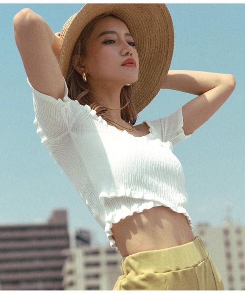 ANAP（アナップ）の「シャーリングオフショルトップス（Tシャツ/カットソー・レディース・ブラック/オフホワイト/ライトベージュ・FREE）」の10枚目の写真