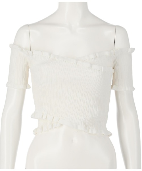 ANAP（アナップ）の「シャーリングオフショルトップス（Tシャツ/カットソー・レディース・ブラック/オフホワイト/ライトベージュ・FREE）」の8枚目の写真