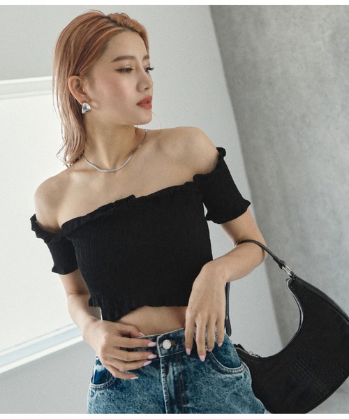 ANAP（アナップ）の「シャーリングオフショルトップス（Tシャツ/カットソー・レディース・ブラック/オフホワイト/ライトベージュ・FREE）」の16枚目の写真