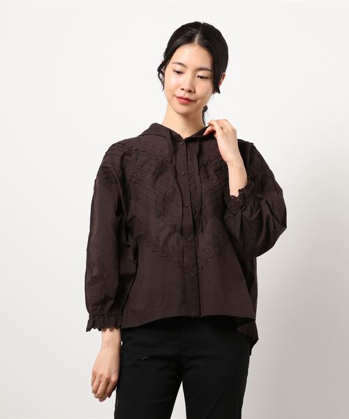 Samansa Mos2（サマンサ モスモス）の「レース付フードハオリブラウス（シャツ/ブラウス・レディース・ミント/オフホワイト/チャコール・ﾌﾘ-）」の2枚目の写真