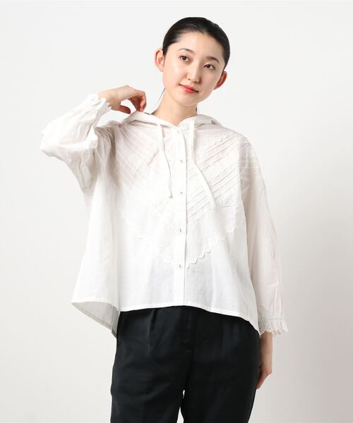 Samansa Mos2（サマンサ モスモス）の「レース付フードハオリブラウス（シャツ/ブラウス・レディース・ミント/オフホワイト/チャコール・ﾌﾘ-）」の6枚目の写真