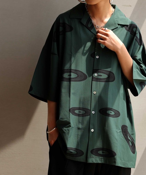 antiqua（アンティカ）の「一点投入で映える！レトロレコード柄シャツ（シャツ/ブラウス・レディース・ホワイト系その他/ブラウン系その他/グリーン系その他/ブルー系その他/ホワイト系その他2/ホワイト系その他3/ブラウン系その他2・M/L/L/XL）」の7枚目の写真