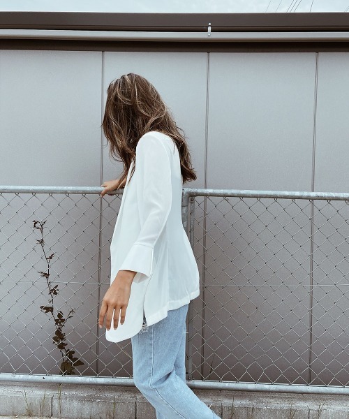 esutoreja（エストレジャ）の「シースルースリットサマージャケット（テーラードジャケット・レディース・ホワイト/グレー・FREE）」の7枚目の写真