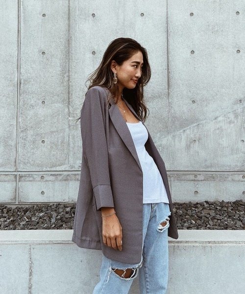 esutoreja（エストレジャ）の「シースルースリットサマージャケット（テーラードジャケット・レディース・ホワイト/グレー・FREE）」の13枚目の写真