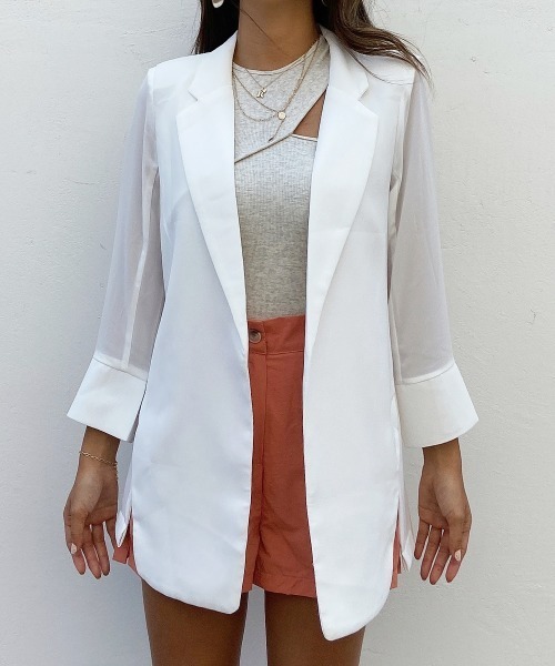 esutoreja（エストレジャ）の「シースルースリットサマージャケット（テーラードジャケット・レディース・ホワイト/グレー・FREE）」の18枚目の写真