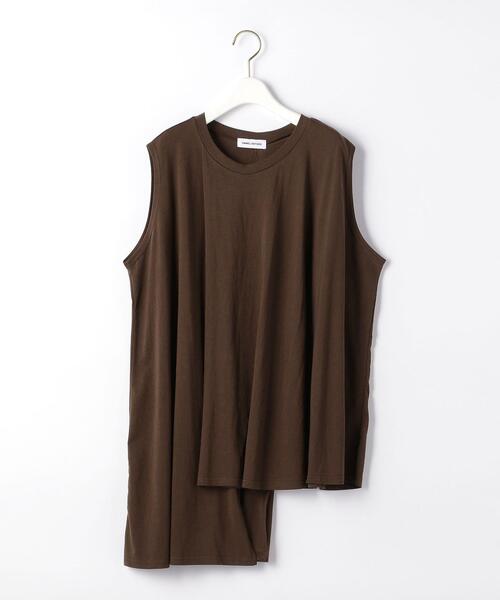 EMMEL REFINES（エメルリファインズ）の「＜ EMMEL REFINES（エメル リファインズ） ＞アシメ ノースリーブ フレアカット －手洗い可能－（タンクトップ・レディース・ホワイト/ブラック/ダークブラウン・FREE）」の6枚目の写真