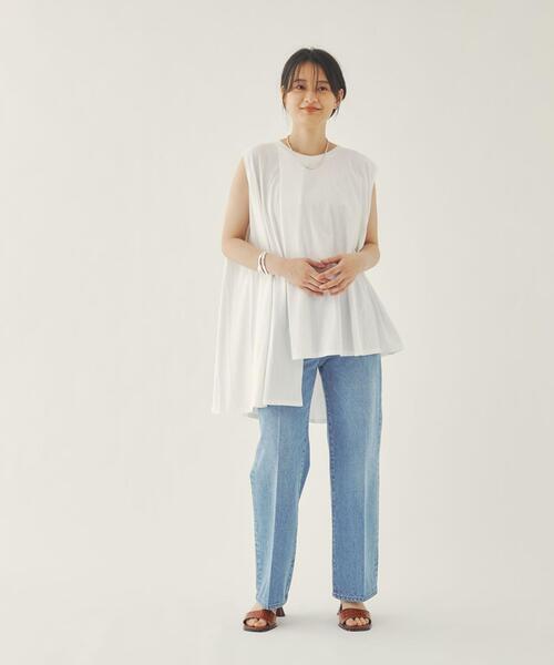 EMMEL REFINES（エメルリファインズ）の「＜ EMMEL REFINES（エメル リファインズ） ＞アシメ ノースリーブ フレアカット －手洗い可能－（タンクトップ・レディース・ホワイト/ブラック/ダークブラウン・FREE）」の14枚目の写真