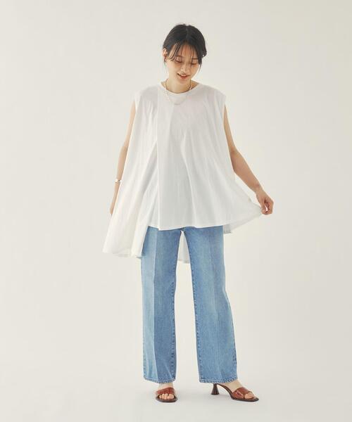 EMMEL REFINES（エメルリファインズ）の「＜ EMMEL REFINES（エメル リファインズ） ＞アシメ ノースリーブ フレアカット －手洗い可能－（タンクトップ・レディース・ホワイト/ブラック/ダークブラウン・FREE）」の8枚目の写真