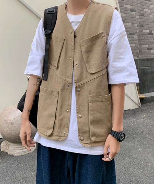 KOR（ケーオーアール）の「ミリタリールーズベスト フィッシングベスト（ベスト・メンズ・ブラック/ベージュ・M/L/2XL/XL）」の2枚目の写真