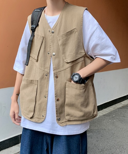 KOR（ケーオーアール）の「ミリタリールーズベスト フィッシングベスト（ベスト・メンズ・ブラック/ベージュ・M/L/2XL/XL）」の11枚目の写真