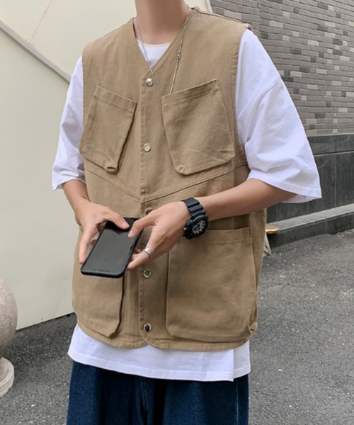 KOR（ケーオーアール）の「ミリタリールーズベスト フィッシングベスト（ベスト・メンズ・ブラック/ベージュ・M/L/2XL/XL）」の8枚目の写真