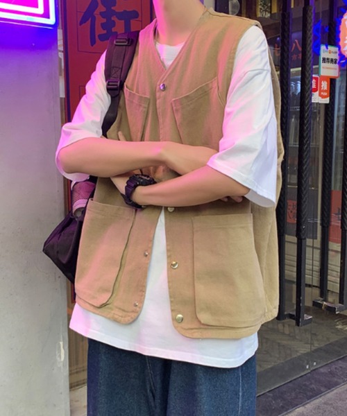 KOR（ケーオーアール）の「ミリタリールーズベスト フィッシングベスト（ベスト・メンズ・ブラック/ベージュ・M/L/2XL/XL）」の10枚目の写真